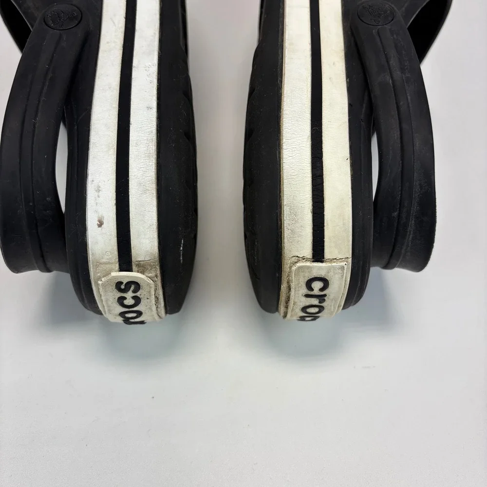 Crocs Crocband Clog Men 10 Women 12 Black White Stripe Slip On Comfort Sandal